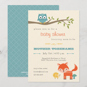 Woodland Animals Baby Shower Invitation - owl, fox