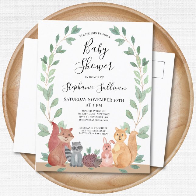  Woodland Animals Baby Shower Invitation Postcard (Creator Uploaded)