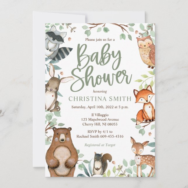 Woodland Animals Baby Shower Invitations (Front)
