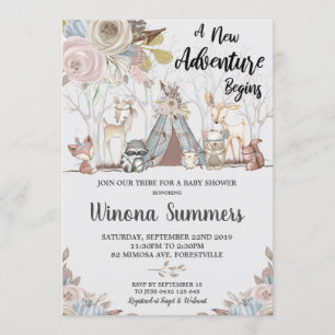 Woodland Animals Baby Shower Invitations Tribal