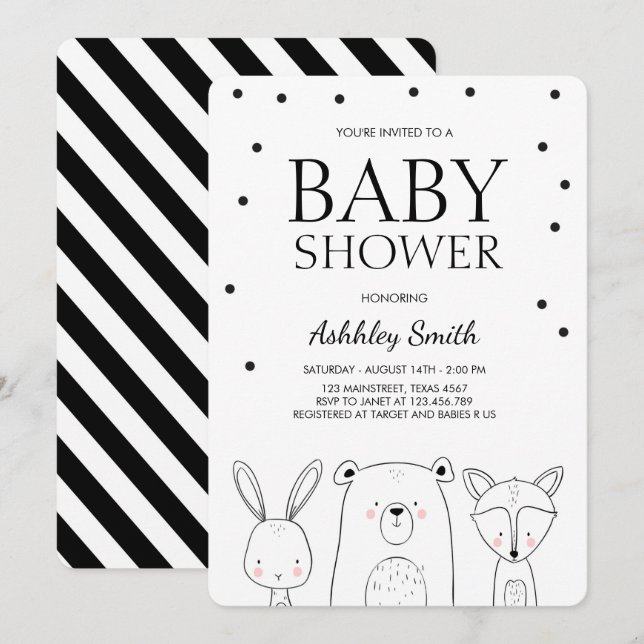 Woodland Animals Baby shower invite Forest Fox (Front/Back)
