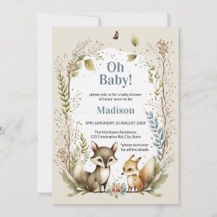 Woodland Animals Baby Shower Invite Watercolor