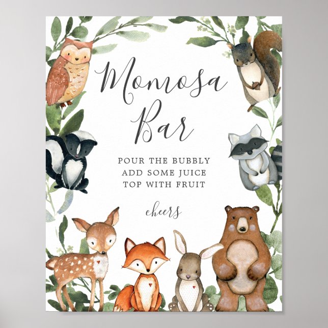Woodland Animals Baby Shower Mimosa Bar Sign (Front)