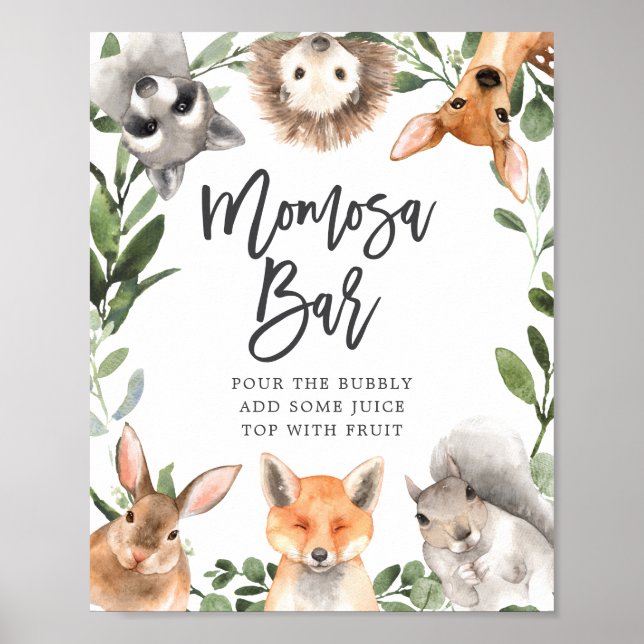 Woodland Animals Baby Shower Mimosa Bar Sign (Front)