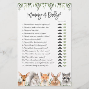 Woodland Animals Baby Shower Mummy or Daddy Game