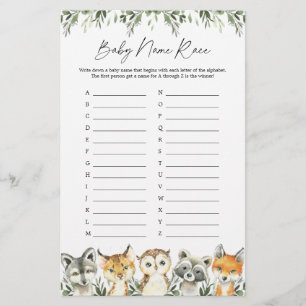 Woodland Animals Baby Shower Name Race Game
