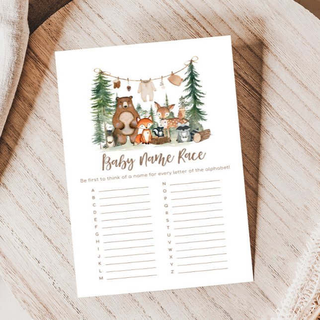 Woodland Animals Baby Shower Name Race Game (Woodland Animals Adventure Awaits Rustic Baby Shower Game)