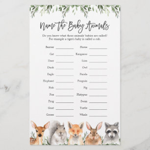 Woodland Animals Baby Shower Name The Baby Animals