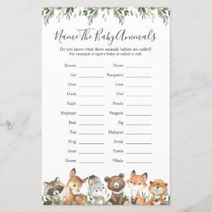 Woodland Animals Baby Shower Name The Baby Animals