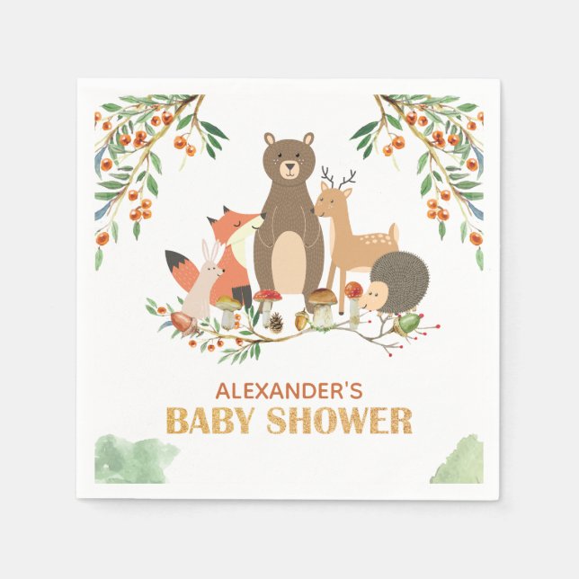 Woodland Animals Baby Shower Napkin (Front)