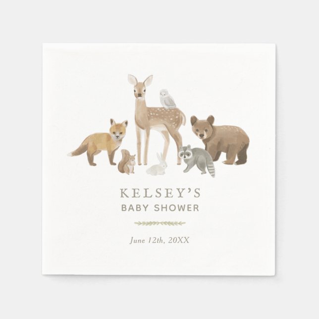 Woodland Animals Baby Shower Napkin (Front)