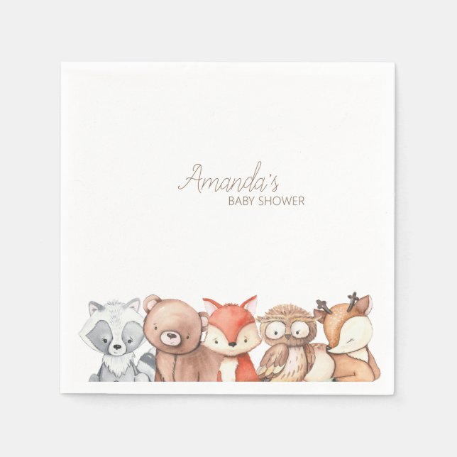 Woodland Animals Baby Shower Napkin (Front)