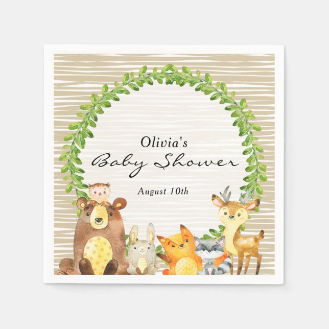 Woodland Animals Baby Shower Napkin (Front)