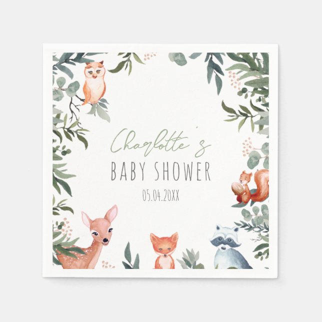 Woodland Animals Baby Shower Napkins (Front)
