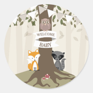 Woodland Animals Baby Shower Neutral Classic Round Sticker