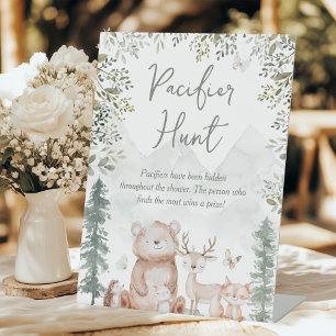 Woodland Animals Baby Shower Pacifier Hunt Pedestal Sign