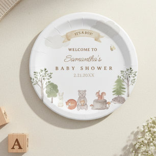 Woodland Animals Baby Shower Paper Plate