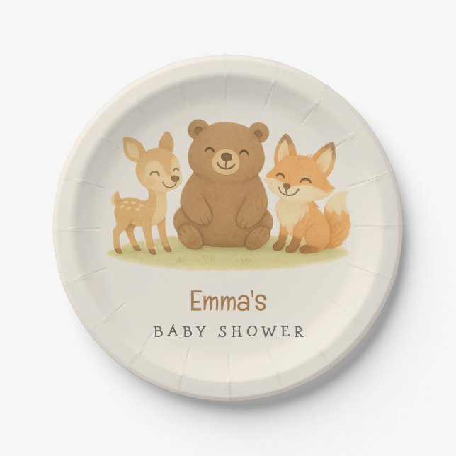 Woodland Animals Baby Shower Paper Plate (Front)