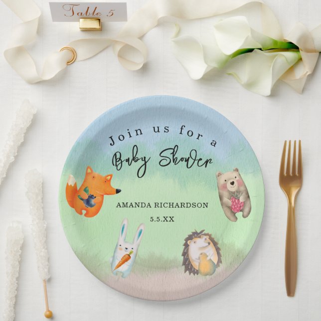 Woodland animals Baby Shower Paper Plate (Wedding)