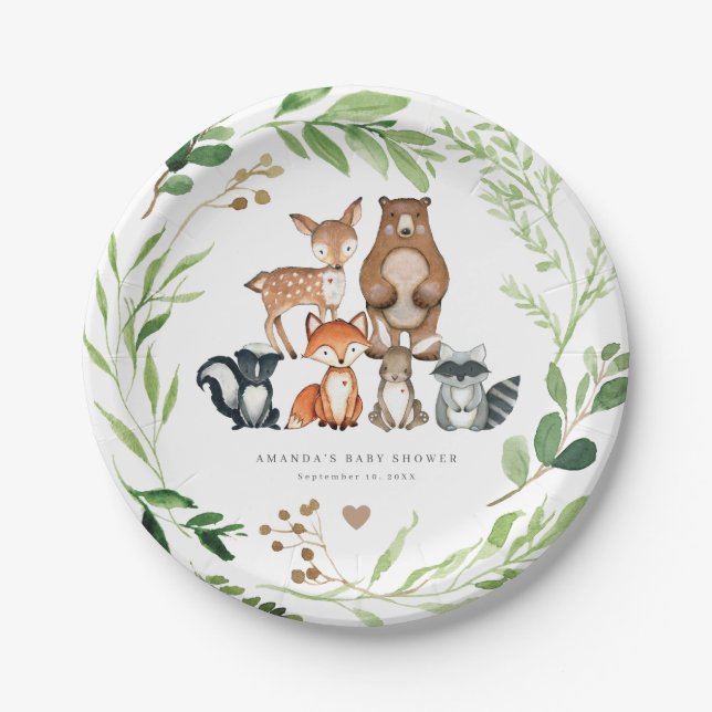 Woodland Animals Baby Shower Paper Plates (Front)