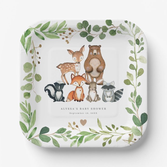 Woodland Animals Baby Shower Paper Plates (Front)