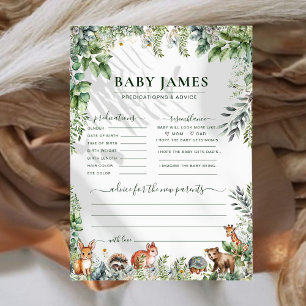 Woodland Animals Baby Shower Predictions Game Card