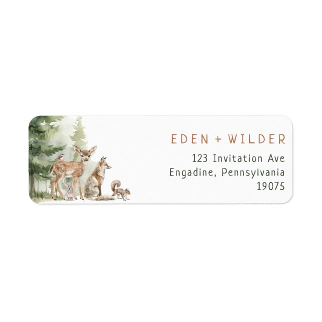 Woodland Animals Baby Shower Return Address (Front)