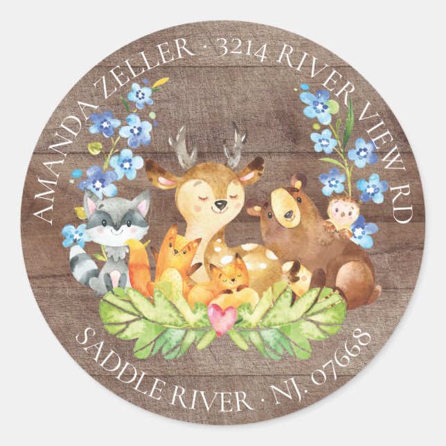 Woodland Animals Baby Shower Return Address Label (Front)