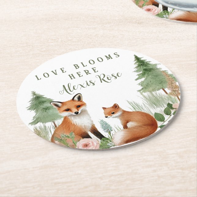 Woodland Animals Baby Shower Round Paper Coaster (Angled)