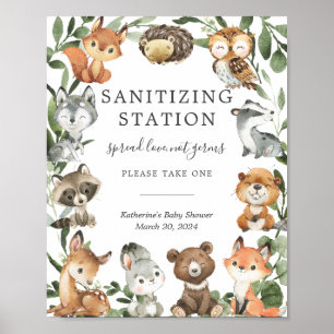 Woodland Animals Baby Shower Sanitising Station Poster