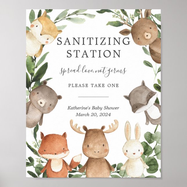 Woodland Animals Baby Shower Sanitizing Sign (Front)