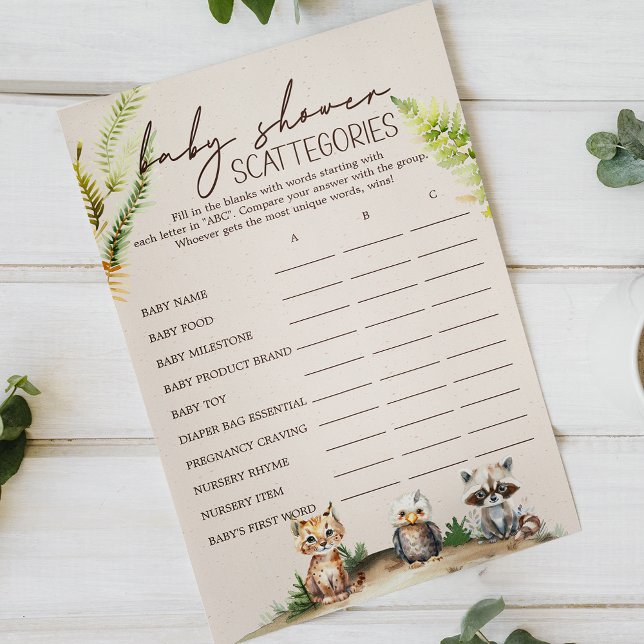 Woodland Animals Baby Shower Scattegories Game Flyer (Creator Uploaded)