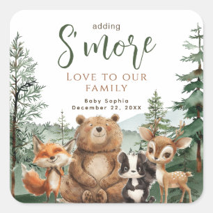 Woodland Animals baby shower S'mores Favor Square Sticker