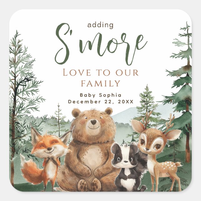 Woodland Animals baby shower S'mores Favour Square Sticker (Front)