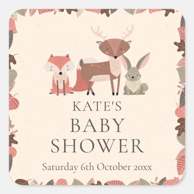 Woodland Animals Baby Shower Square Sticker (Front)