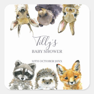 Woodland Animals Baby Shower Square Sticker