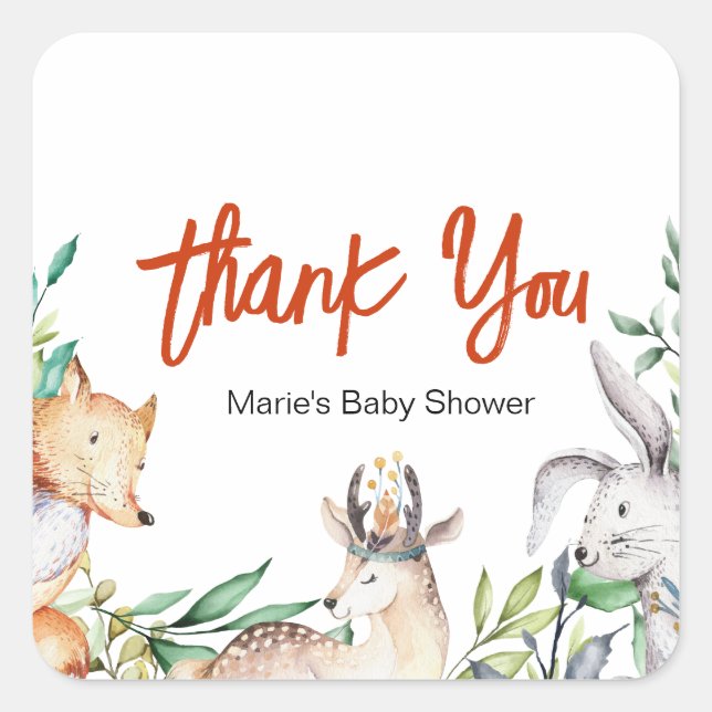 Woodland Animals Baby Shower Stickers (Front)