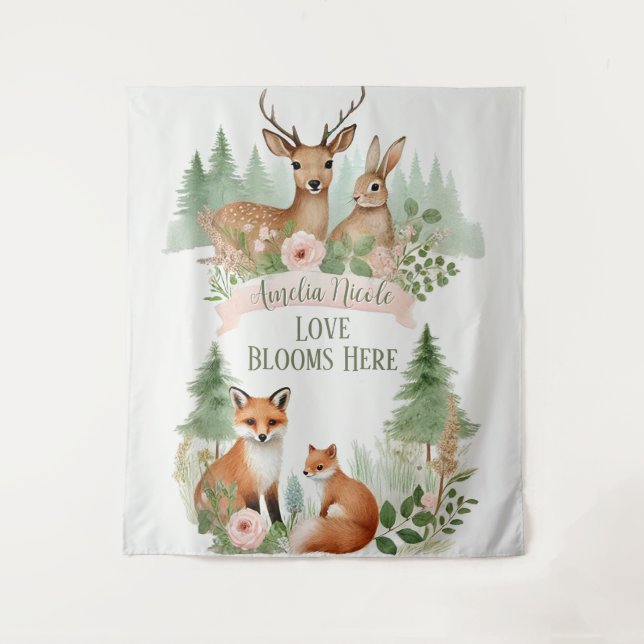 Woodland Animals Baby Shower Tapestry (Front)