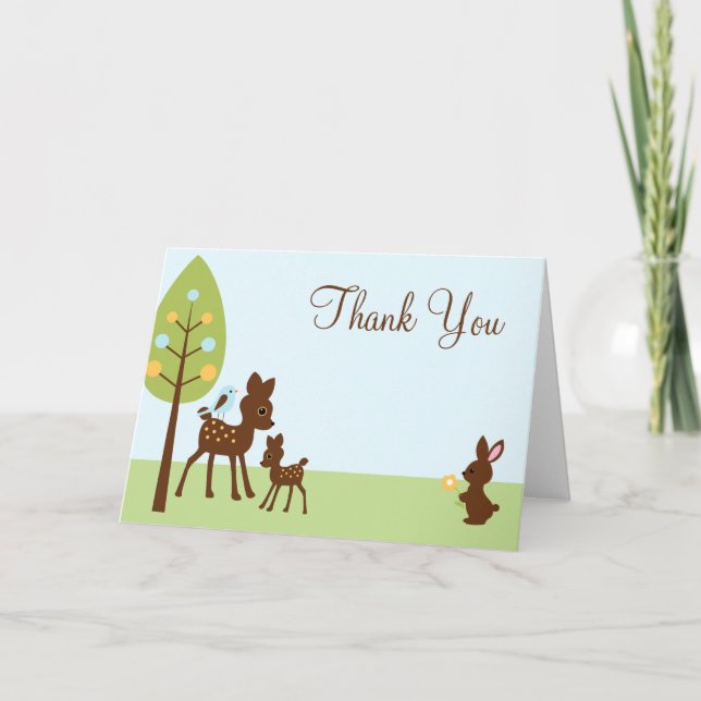 Woodland Animals Baby Shower Thank You Card (Front)