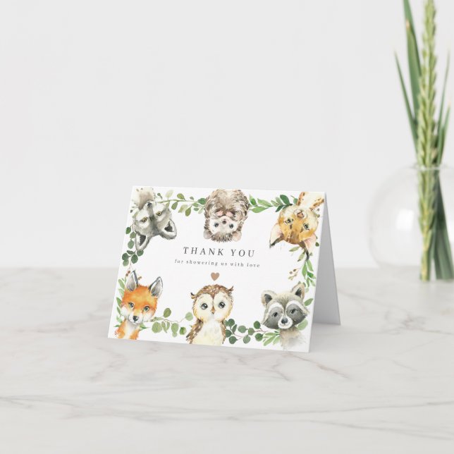 Woodland Animals Baby Shower Thank You Card (Front)