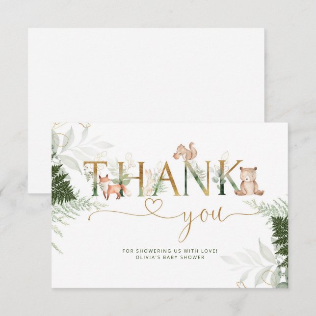 Woodland animals baby shower thank you card (Front/Back)
