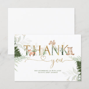 Woodland animals baby shower thank you card