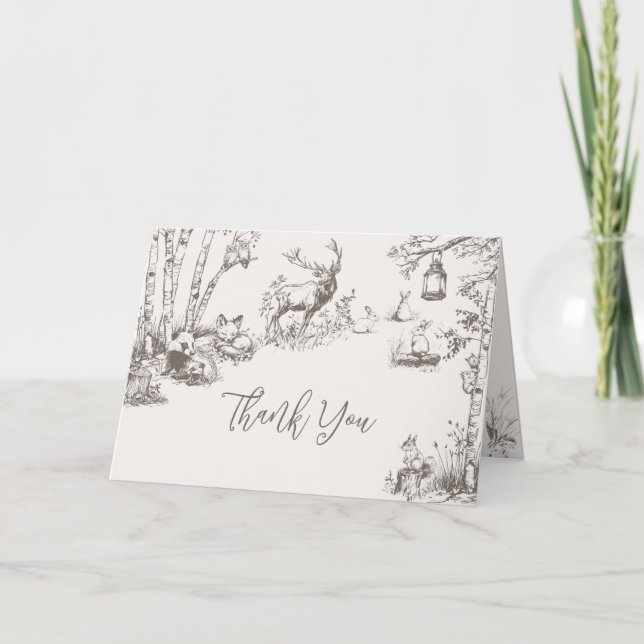 Woodland Animals Baby Shower Thank You Card (Front)