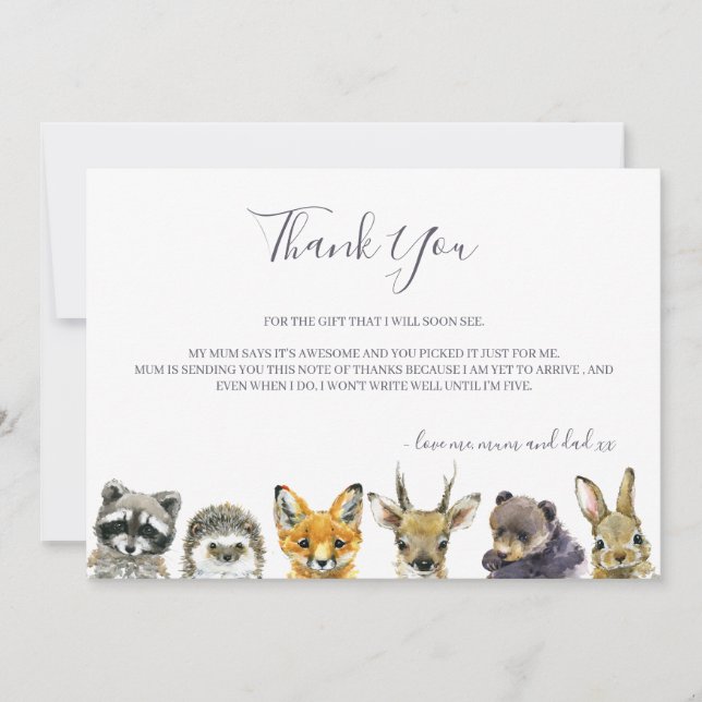 Woodland Animals Baby Shower Thank You Card (Front)