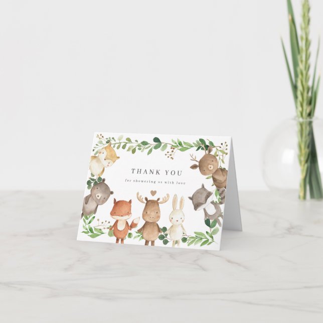Woodland Animals Baby Shower Thank You Card (Front)