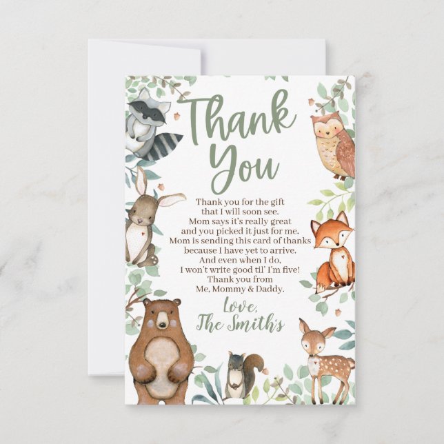 Woodland Animals Baby Shower Thank You Cards (Front)