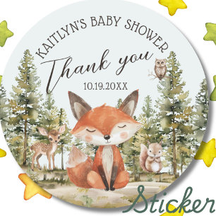 Woodland Animals Baby Shower Thank You Classic Round Sticker