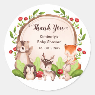 Woodland Animals Baby Shower Thank You Favour Classic Round Sticker