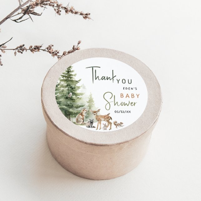 Woodland Animals Baby Shower Thank You Favour Classic Round Sticker (Creator Uploaded)