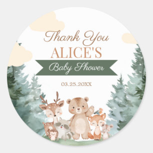 Woodland Animals Baby Shower Thank You Favour  Classic Round Sticker